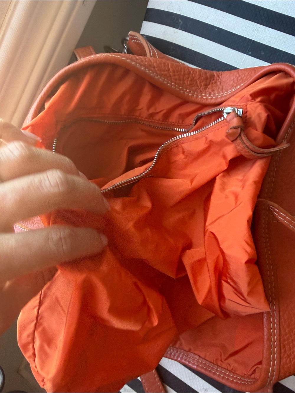 Miu Miu Orange Pebbled Leather Shoulder Bag with Silver Hardware - Picture 8 of 8